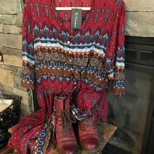 R.Vivimos Boho Southwestern, Red Flowy Dress XXL
